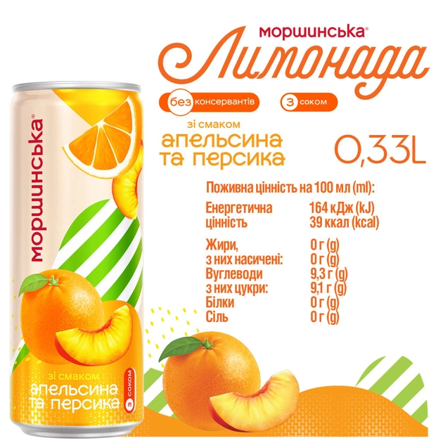 Напій Моршинська соковмісний Лимонада зі смаком Апельсин-Персик 0.33 л (4820017002721) - picture 4