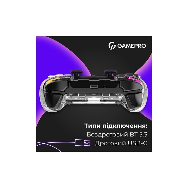 Геймпад GamePro GPS13T BT 5.3/USB/PC/iOS/Android/PS3/PS4 RGB Transparent (GPS13T) - изображение 8
