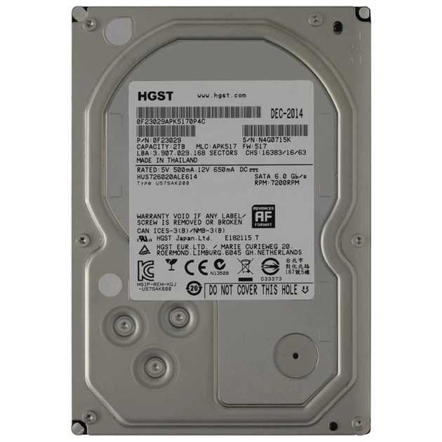 Жорсткий диск 3.5" 2TB WDC Hitachi HGST (0F23029 / HUS726020ALE614) - изображение 1