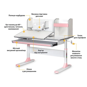 Парта Mealux Vancouver Multicolor Pink з полицею (BD-620 W/G MC+PN с полкой) зображення 1