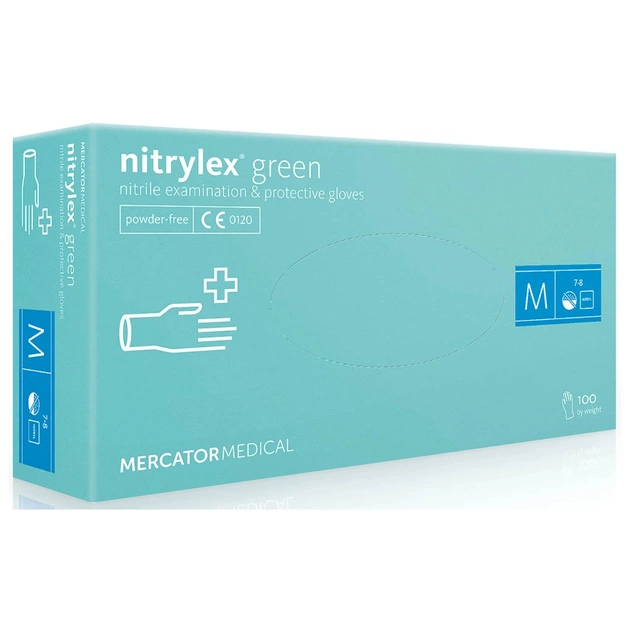 Медичні рукавички Mercator Medical Nitrylex Green Нітрилові Неопудрені діагностичні Розмір M Зелені 100 шт. (5906615027454) - picture 1