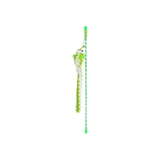 Іграшка для котів Hippie Pet Вудка з довгохвостиком зелена 46 см (HIPCW16021G) - зображення 1