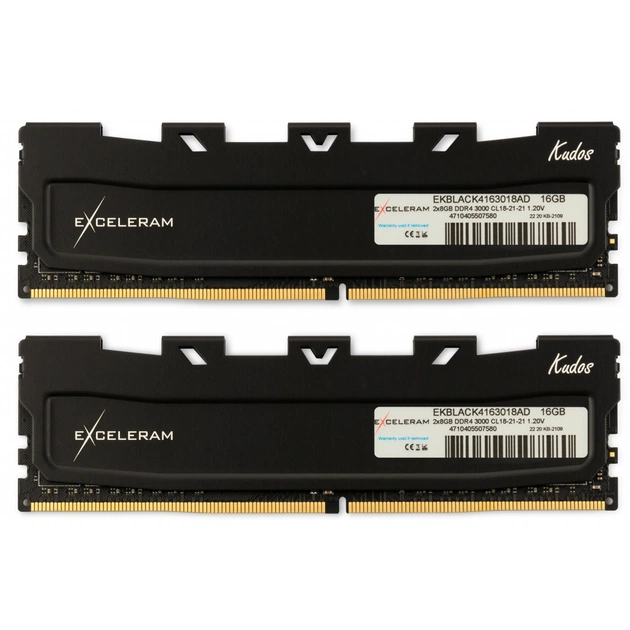 Модуль пам'яті для комп'ютера DDR4 16GB (2x8GB) 3000 MHz Black Kudos eXceleram (EKBLACK4163018AD) - зображення 1