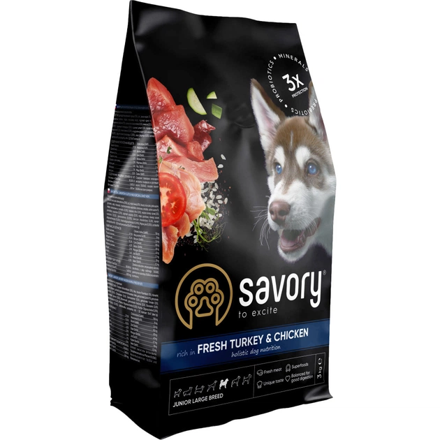 Сухой корм для собак Savory Junior Large rich in Fresh Turkey and Chicken 3 кг (4820232630204) - изображение 1