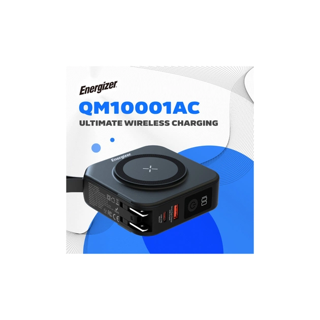 Батарея універсальна Energizer Magnetic Wireless 10000mAh 20W PD, AC зарядка, QI/15W, built-in USB-C (QM10001AC) - зображення 6