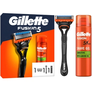 Набір косметики Gillette Станок Fusion5 з 1 змінним картриджем + Гель для гоління Fusion для чутливої шкіри 200 мл (8006530032605) picture 1