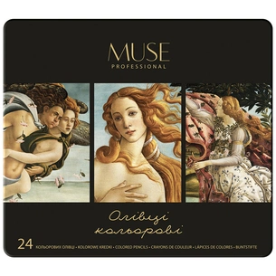Олівці кольорові Muse Круглі в металевому пеналі 24 кольори (101M-24) зображення 1
