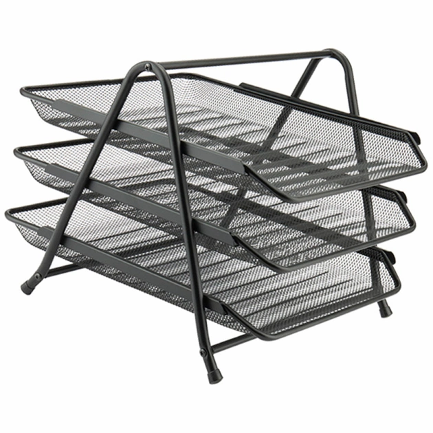 Лоток для паперів Axent горизонтальний 3-в-1, металева сітка 350х295х263 мм Чорний (2122-01-A) - picture 1