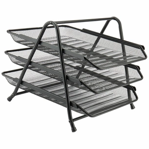 Лоток для паперів Axent горизонтальний 3-в-1, металева сітка 350х295х263 мм Чорний (2122-01-A) зображення 1