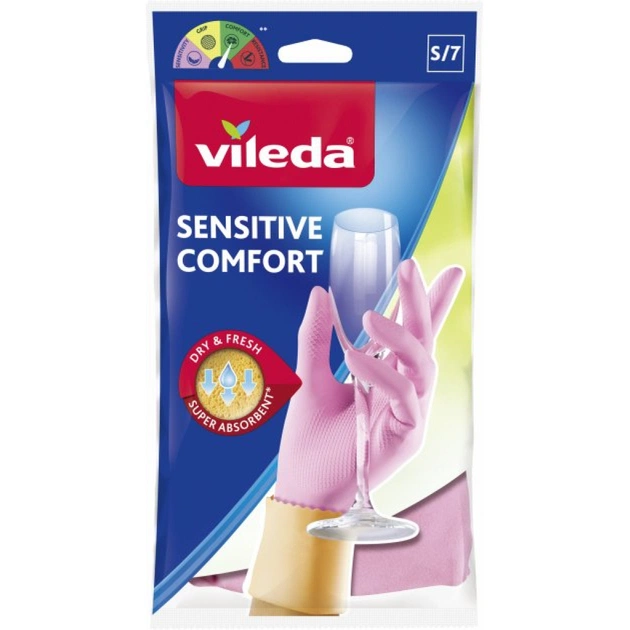 Рукавички господарські Vileda Sensitive ComfortPlus латексні для делікатних робіт S 1 пара (4003790006876) - изображение 1