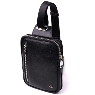 Сумка Grande Pelle Бананка з зернистої натуральної шкіри Чорна (22879) зображення 1