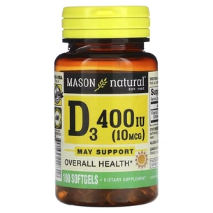 Вітамін Mason Natural Вітамін D3, 10 мкг (400 МО), Vitamin D3, 100 гелевих капсулВітамін D3, 10 мкг (400 МО), Vitamin (MAV-11831) зображення 1
