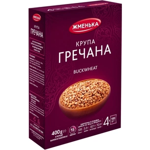 Крупа Жменька Гречана несмажена в пакетиках для варки 4х100 г (4820038700347) изображение 1