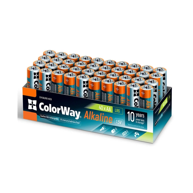 Батарейка ColorWay AA LR6 Alkaline Power (щелочные) * 40 colour box (CW-BALR06-40CB) - изображение 1