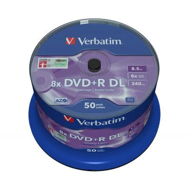 Диск DVD Verbatim 8.5Gb 8X CakeBox 50 шт MATT SILVER SURFACE (43758) - изображение 1