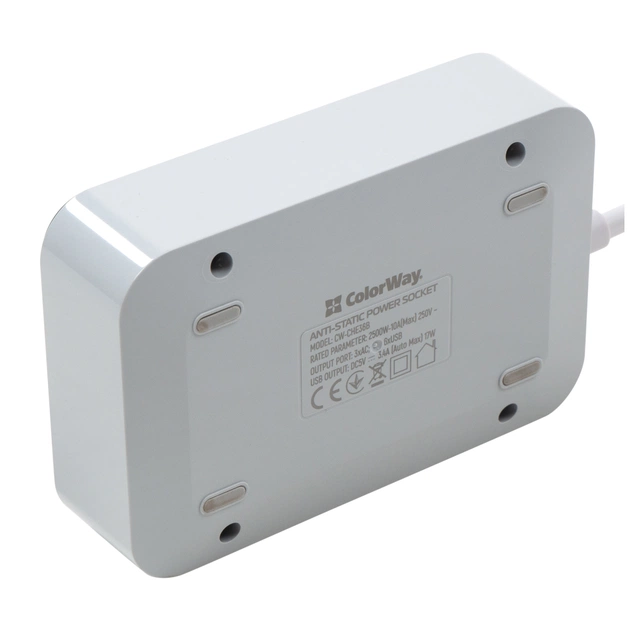 Мережевий фільтр живлення ColorWay CW-CHЕ36B, 3 розетки/6USB Black 1.8M (CW-CHE36B) - picture 5