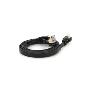 Патч-корд 1м UTP cat.7, CU, RJ45, плоский, black Weepda (PCMF-CU7/1.0Bk) зображення 1