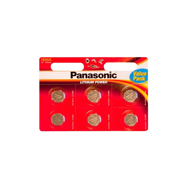 Батарейка Panasonic CR 2025 * 6 LITHIUM (CR-2025EL/6B) - изображение 1