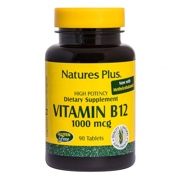 Вітамін Natures Plus Вітамін B-12 (Метилкобаламін), Nature's Plus 1000 мкг, 90 Та (NTP1720) - изображение 1