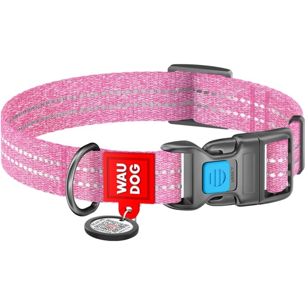 Ошейник для животных WAUDOG Re-cotton с QR паспортом светоотражающий Ш 15 мм Д 25-35 см розовый (02867) - изображение 1