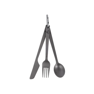 Набір туристичного посуду Naturehike ложка, виделка, ніж з титану NH19T011-D сірий з мішечком (6927595736739) зображення 1
