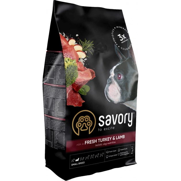 Сухой корм для собак Savory Small Breed rich in Fresh Turkey and Lamb 3 кг (4820232630358) - изображение 1