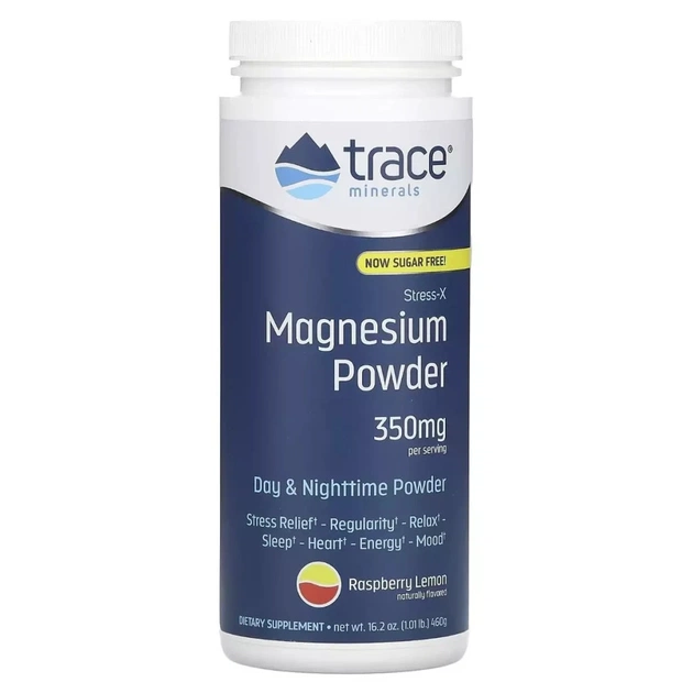 Мінерали Trace Minerals Магній, смак малина-лимон, 350 мг, Stress-X, Magnesium Powder, 460 гр (TMR-00350) - зображення 1
