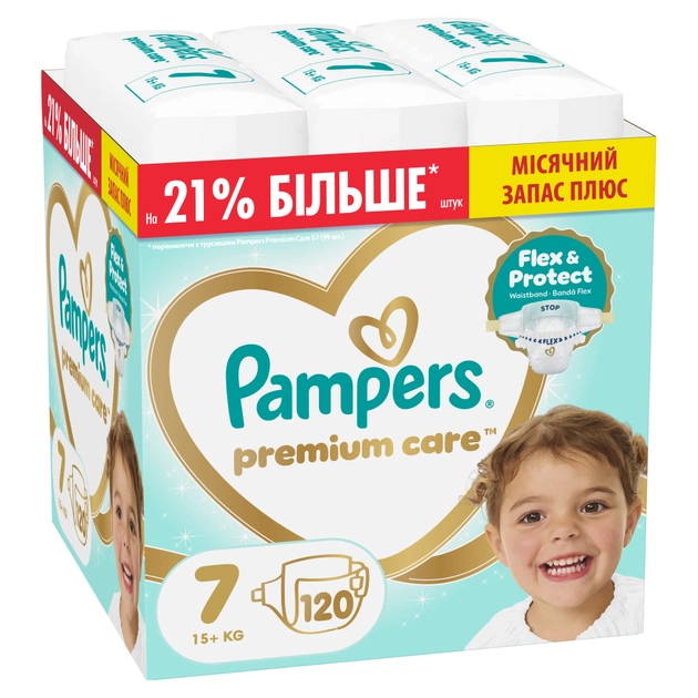 Підгузки Pampers Premium Care Розмір 7 (15+ кг) 120 шт (8006530223638) - зображення 1