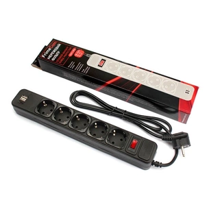 Фільтр живлення FrimeCom (FC-BU4005W 1.8 B) 5 розеток, 2хUSB, 1.8 м, чорний зображення 1
