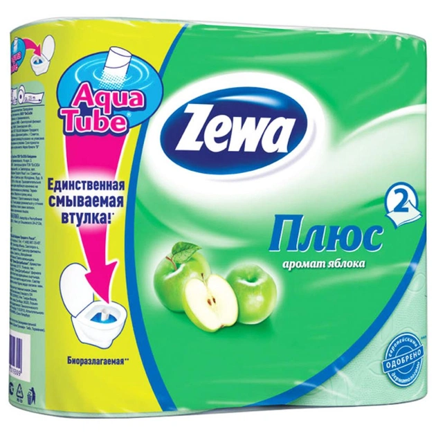 Туалетний папір Zewa Plus 2-шаровий Яблуко Зелений 4 шт (4605331019309) - зображення 1