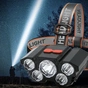 Фонарь налобный T501 silver 5 LED, аккумуляторный со встроенной литиевой батареей - уменьшенное изображение 2