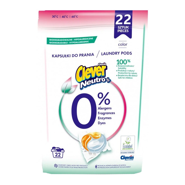 Капсули для прання Clever Neutro + Color 22 шт. (5900308779774) - изображение 1