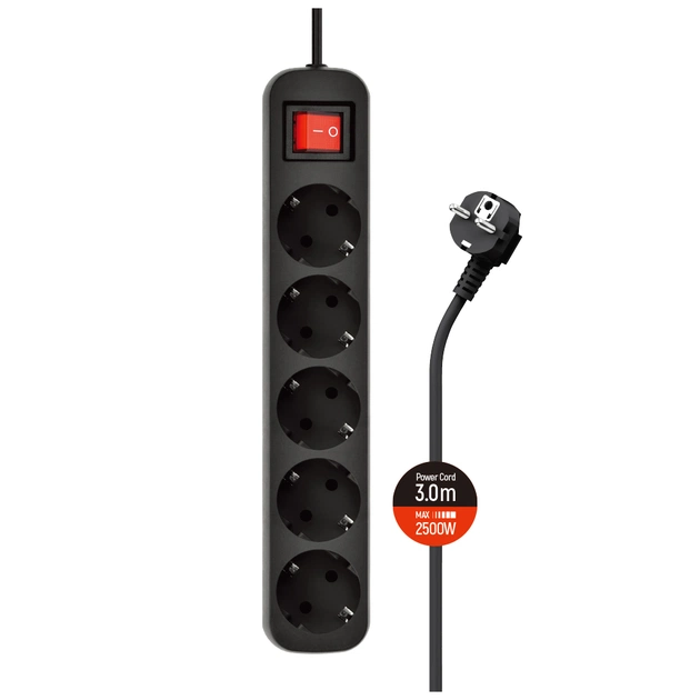 Мережевий фільтр живлення ColorWay CW-PSEA53BK, 5 розеток/ 3M black (CW-PSEA53BK) - picture 1