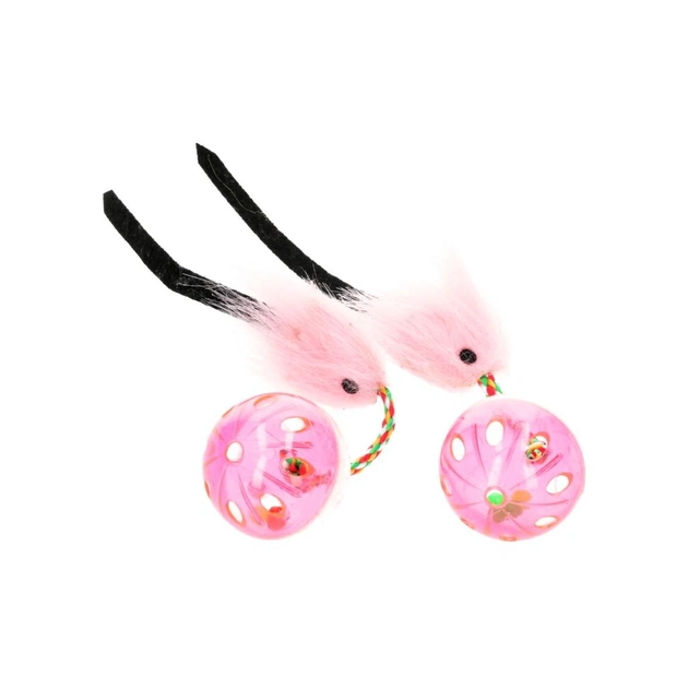 Игрушка для кошек Hippie Pet М'ячики з мишкою рожеві 26 см 2 шт (HIPCT18026RO) - изображение 1