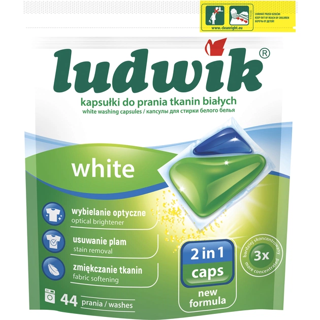 Капсули для прання Ludwik White 2 в 1 для білих речей 44 шт. (5900498025774) - зображення 1