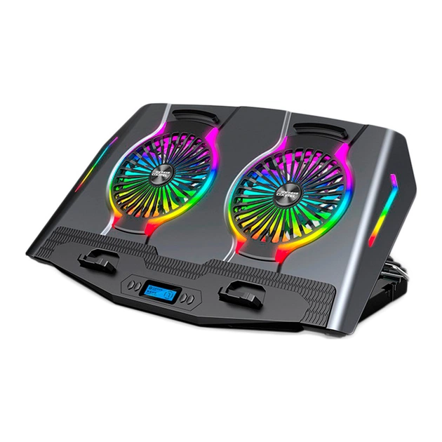 Підставка до ноутбука IceCoorel 10-18", 2*125mm 1400 RPM, 2*USB, + LCD display, 461x298x52mm, RGB (N10) - зображення 1