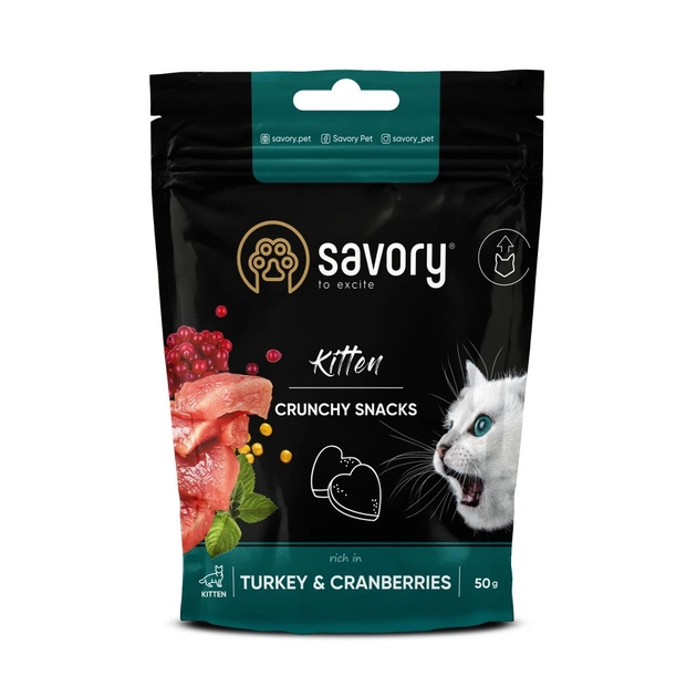 Ласощі для котів Savory для здорового росту кошенят, індичка з журавлиною 50 г (4820232631393) - зображення 1