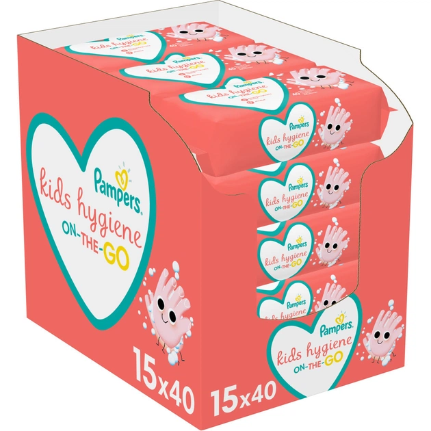 Дитячі вологі серветки Pampers Kids Hygiene On-the-go 15х40 шт (8006540222140) - изображение 1