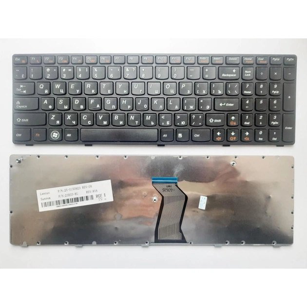 Клавіатура ноутбука Lenovo IdeaPad G570/G770/Z560 Series чорна з чорною рамкою RU (A43392) - зображення 1