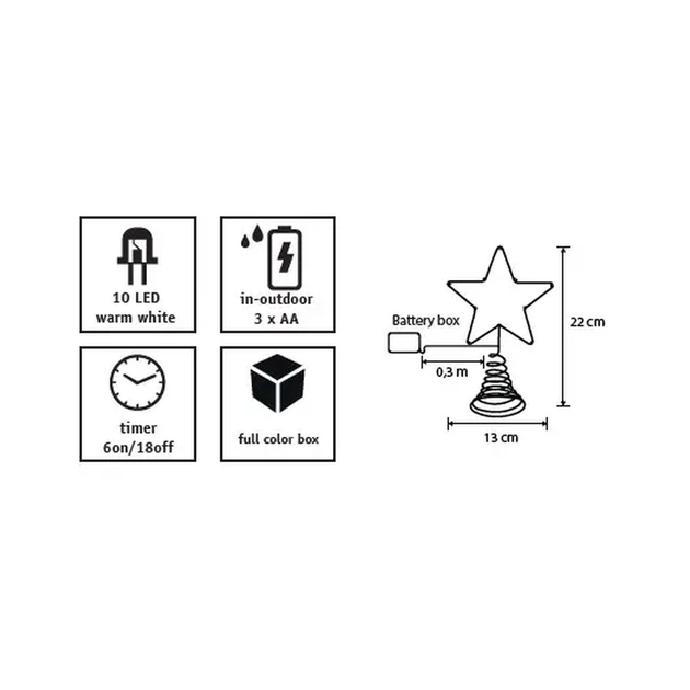 Верхівка на ялинку Luca Lighting Зірка 10 LED,13 см, теплий білий (8720362250487) - picture 3
