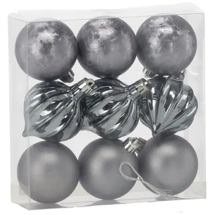 Ялинкова іграшка Chomik пластикові кульки 9 шт, 6 см, сірі (5900779877320_1) зображення 1