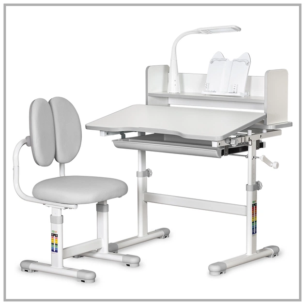 Парта зі стільцем ErgoKids Grey (+ поличка та лампа) (BD-24 G) - picture 3