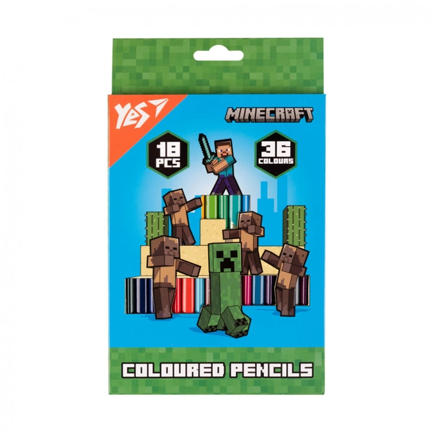 Олівці кольорові Yes Minecraft Heroes двосторонні 18 шт. 36 кол (290750) - зображення 1