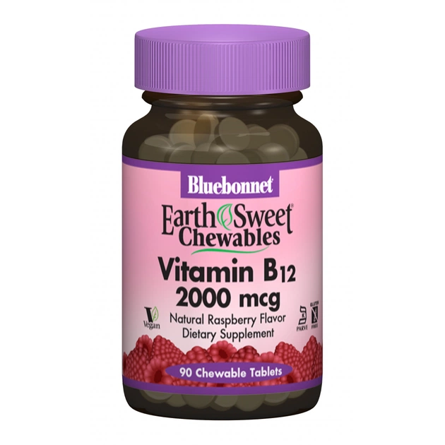 Витамин Bluebonnet Nutrition Витамин В12 2000мкг, Вкус Малины, Earth Sweet Chewables, 90 (BLB-00436) - изображение 1