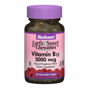 Вітамін Bluebonnet Nutrition Вітамін В12 2000мкг, Смак Малини, Earth Sweet Chewables, 90 (BLB-00436) зображення 1