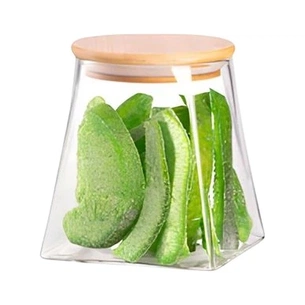 Ємність для сипучих продуктів Ardesto Midori 700мл, скло, бамбук, конусна, прозорий (AR1374BBC) зображення 1