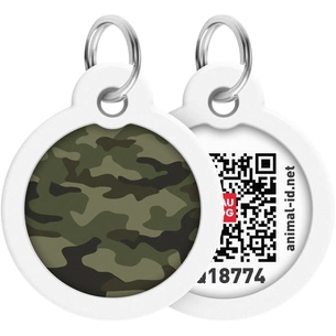 Адресник для тварин WAUDOG Smart ID з QR паспортом "Камо зелений", круг 30 мм (230-0205) зображення 1