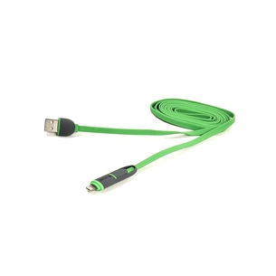 Дата кабель USB 2.0 AM to Lightning + Micro 5P 2.0m 2A flat green PowerPlant (CA910502) зображення 1