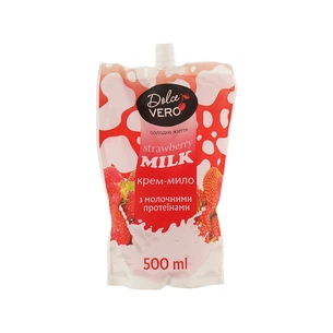 Рідке мило Dolce Vero Strawberry Milk з молочними протеїнами дой-пак 500 мл (4820091146953) зображення 1
