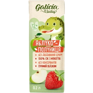 Сік дитячий Galicia Baby яблучно-полуничний з м’якоттю натуральний 200 мл (4820209564280) изображение 1
